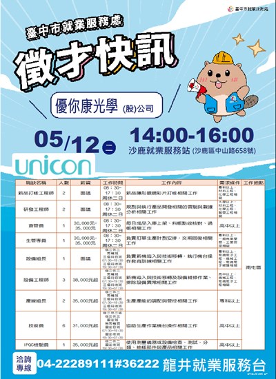 NEW單徵DM-0512優你康-多項職缺