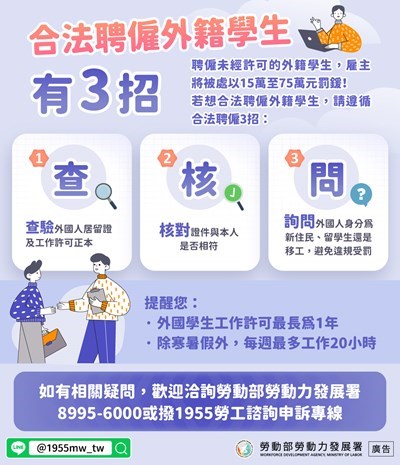 合法聘僱外籍學生有三招